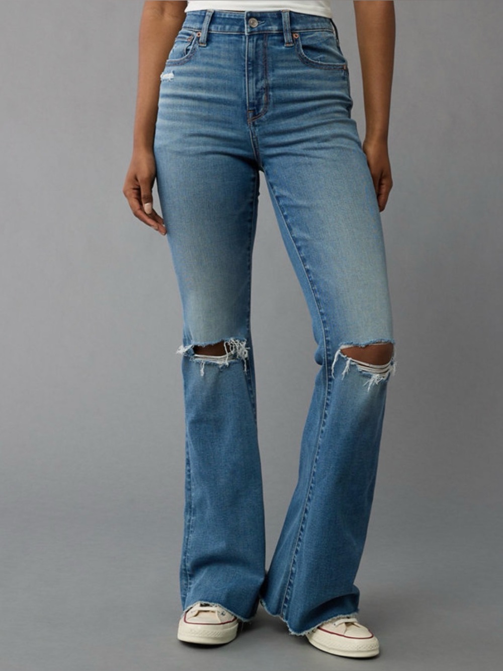 American Eagle Next Level Stretch High-Waisted Ripped Flare Jean, 8 Long Tall